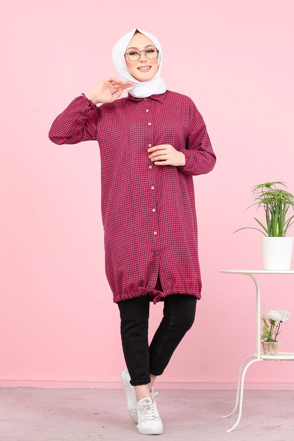 Düz Orta Kadın Pembe Ekose Tunik Pembe - 02 7658 - 7658