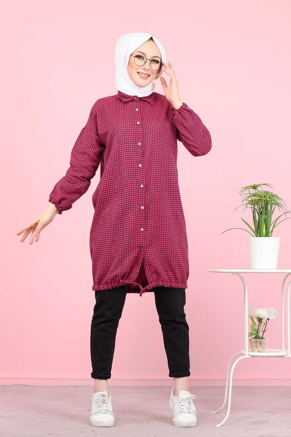 Düz Orta Kadın Pembe Ekose Tunik Pembe - 02 7658 - 7658