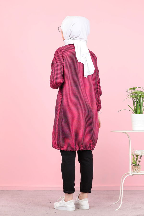 Düz Orta Kadın Pembe Ekose Tunik Pembe - 02 7658 - 7658