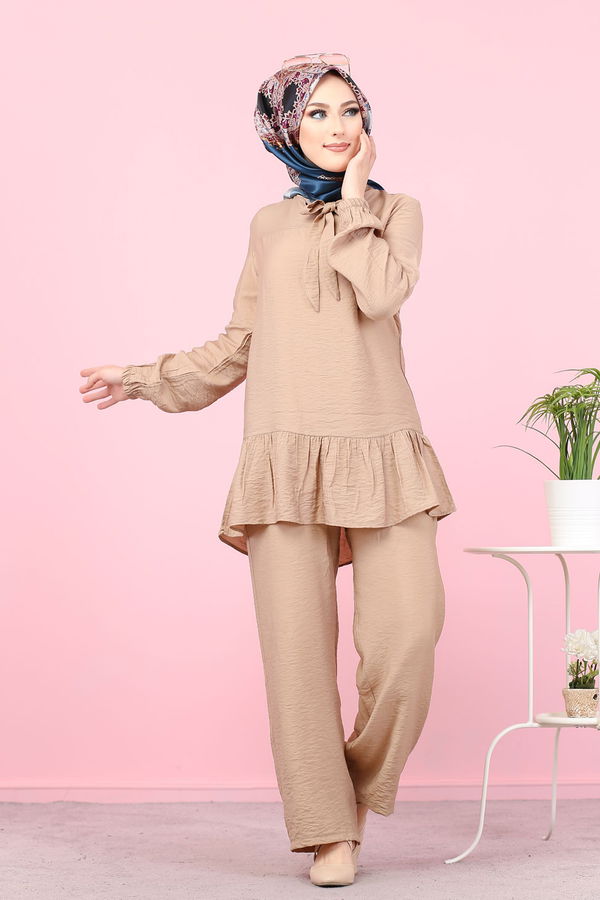 Düz Bisiklet Yaka Kadın Vizon 3077 AYROBİN GÖMLEK - 3077
