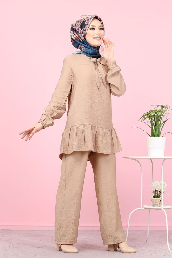 Düz Bisiklet Yaka Kadın Vizon 3077 AYROBİN GÖMLEK - 3077