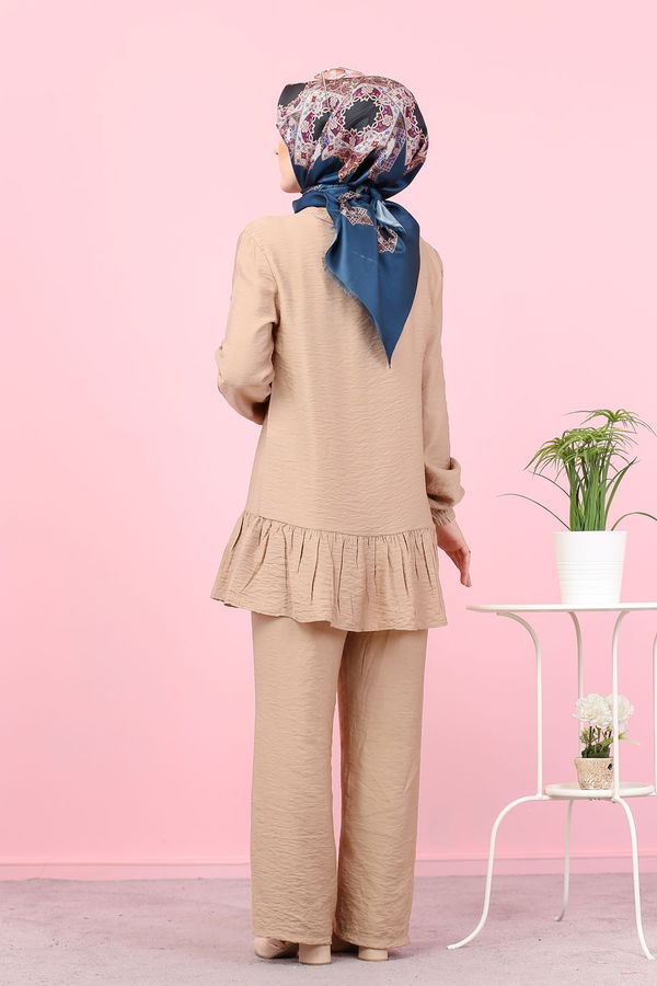 Düz Bisiklet Yaka Kadın Vizon 3077 AYROBİN GÖMLEK - 3077