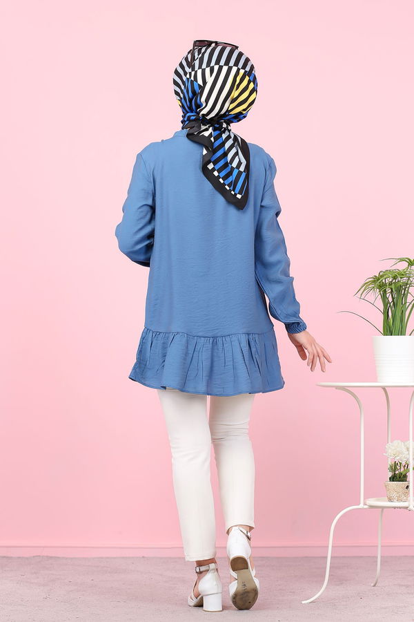 Düz Bisiklet Yaka Kadın Mavi 3077 AYROBİN GÖMLEK - 3077