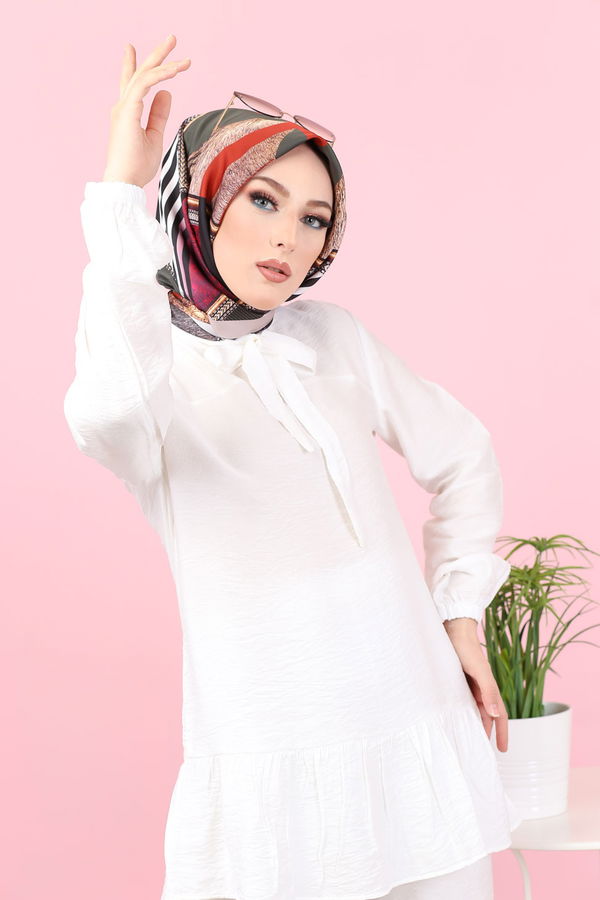 Düz Bisiklet Yaka Kadın Beyaz 3077 AYROBİN GÖMLEK - 3077