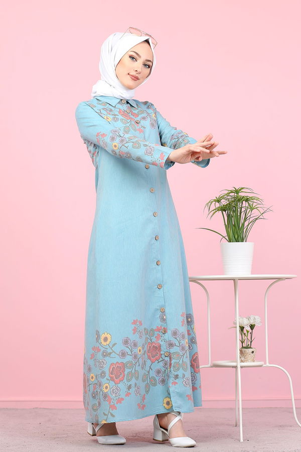 Düz Gömlek Yaka Kadın Yeşil 3098 UZUN TUNIK - 3098 YEŞİL