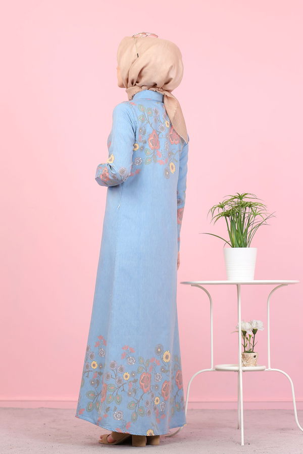 Düz Gömlek Yaka Kadın Mavi 3098 UZUN TUNIK - 3098 MAVİ
