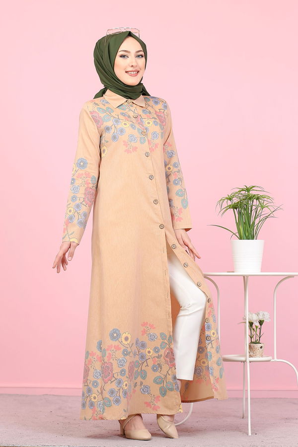 Düz Gömlek Yaka Kadın Sarı 3098 UZUN TUNIK - 3098 Sarı