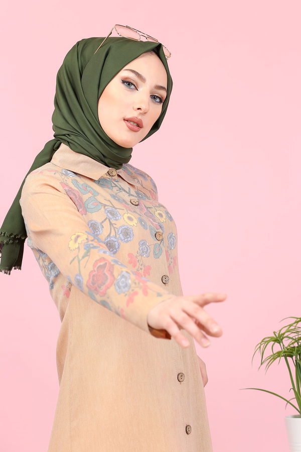 Düz Gömlek Yaka Kadın Sarı 3098 UZUN TUNIK - 3098 Sarı