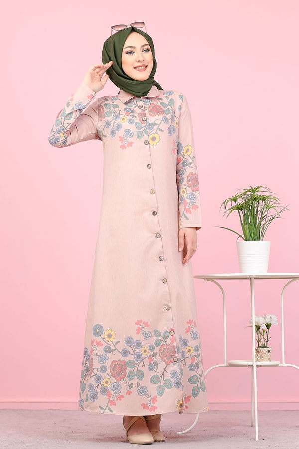 Düz Gömlek Yaka Kadın Pembe 3098 UZUN TUNIK - 3098