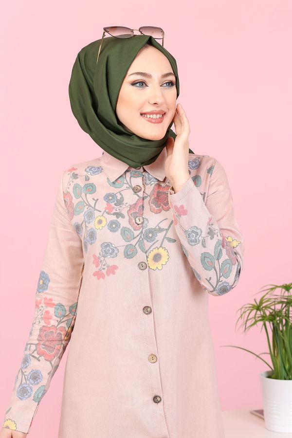 Düz Gömlek Yaka Kadın Pembe 3098 UZUN TUNIK - 3098