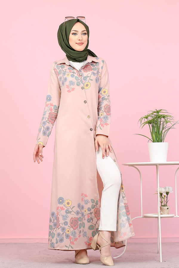 Düz Gömlek Yaka Kadın Pembe 3098 UZUN TUNIK - 3098