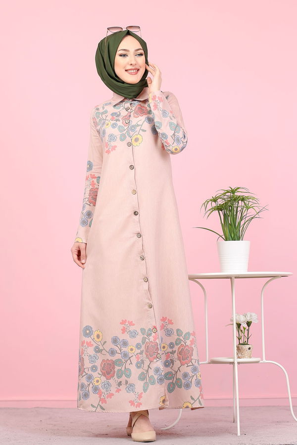 Düz Gömlek Yaka Kadın Pembe 3098 UZUN TUNIK - 3098