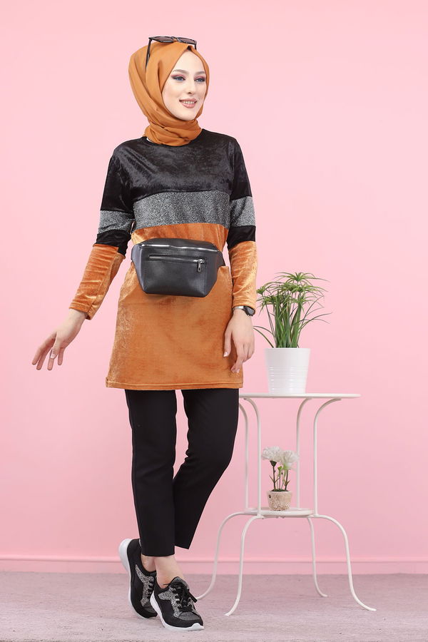 Düz Orta Kadın Sarı 8541 SIM GARNILI TUNIK - 8541