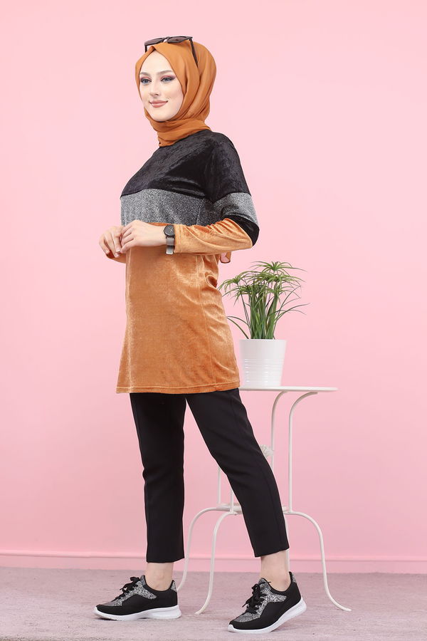 Düz Orta Kadın Sarı 8541 SIM GARNILI TUNIK - 8541