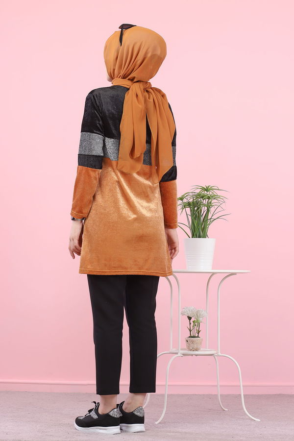 Düz Orta Kadın Sarı 8541 SIM GARNILI TUNIK - 8541
