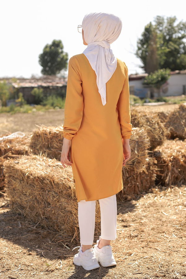 Düz Gömlek Yaka Kadın Sarı Tunik - 3078