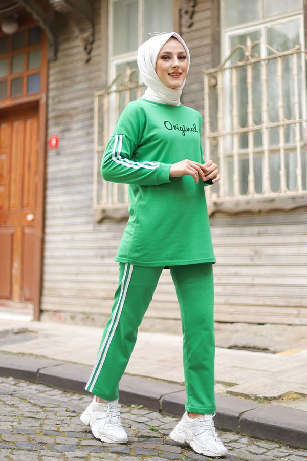 Düz Bisiklet Yaka Kadın Yeşil TUNIK PANTOLON - 8401