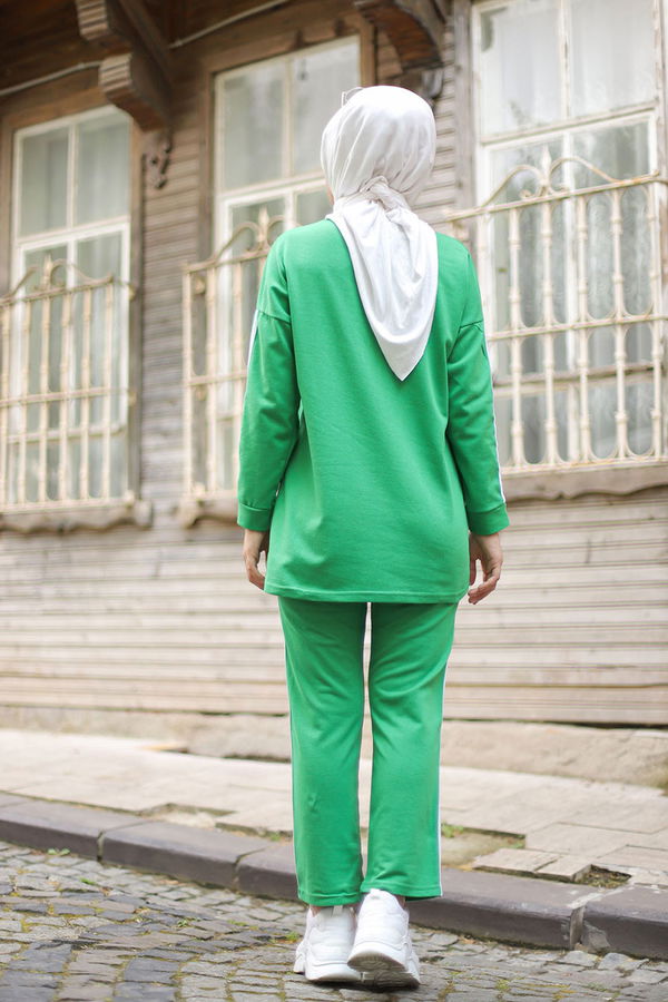 Düz Bisiklet Yaka Kadın Yeşil TUNIK PANTOLON - 8401