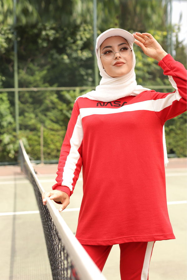 Düz Orta Kadın Kırmızı TUNIK PANTOLON - 8412 Kırmızı