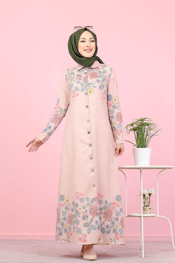 Düz Gömlek Yaka Kadın Pembe 3098 UZUN TUNIK - 3098