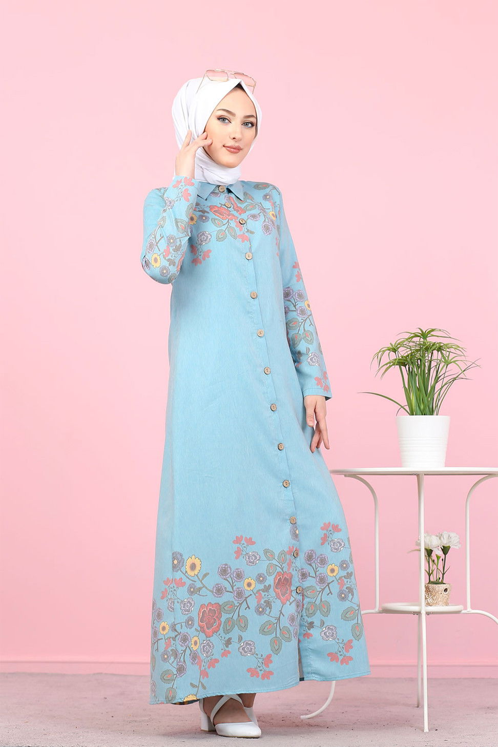 Düz Gömlek Yaka Kadın Yeşil 3098 UZUN TUNIK - 3098 YEŞİL