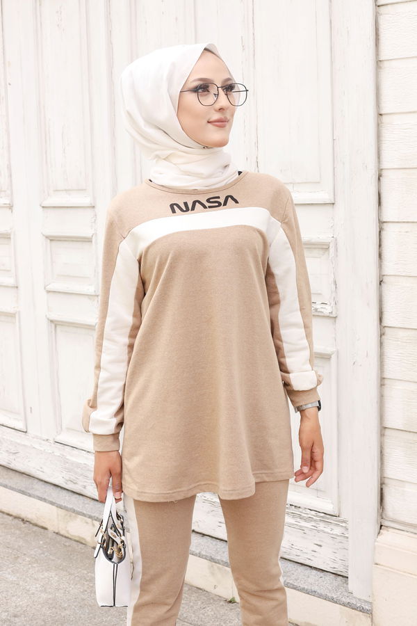 Düz Orta Kadın Bej TUNIK PANTOLON - 8412 BEJ