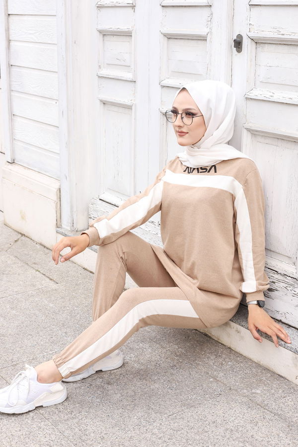 Düz Orta Kadın Bej TUNIK PANTOLON - 8412 BEJ
