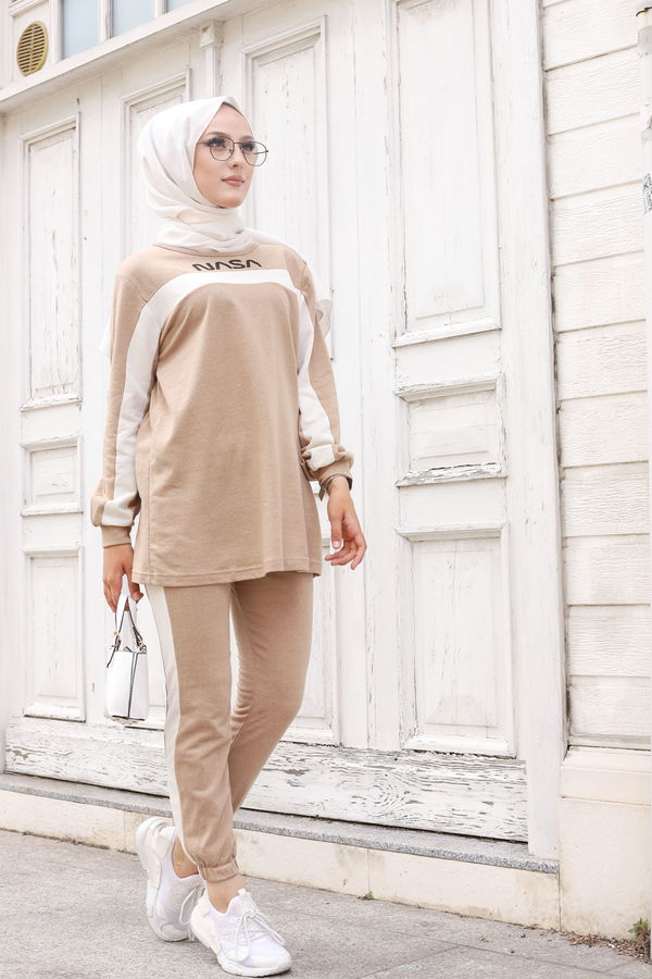 Düz Orta Kadın Bej TUNIK PANTOLON - 8412 BEJ