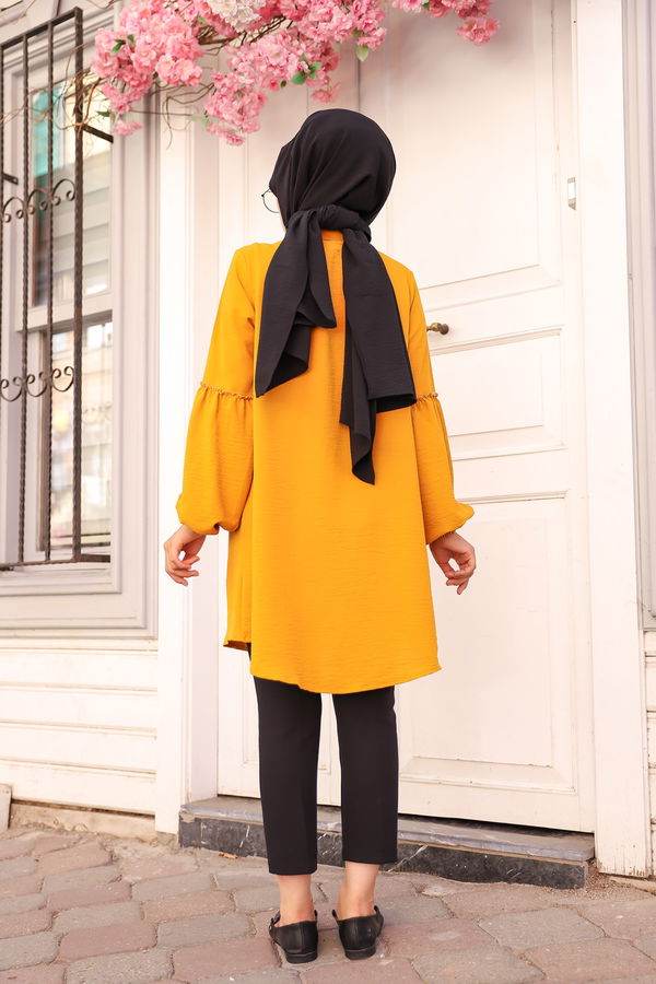Düz Gömlek Yaka Kadın Sarı KOL BUZGULU TUNIK - 3254