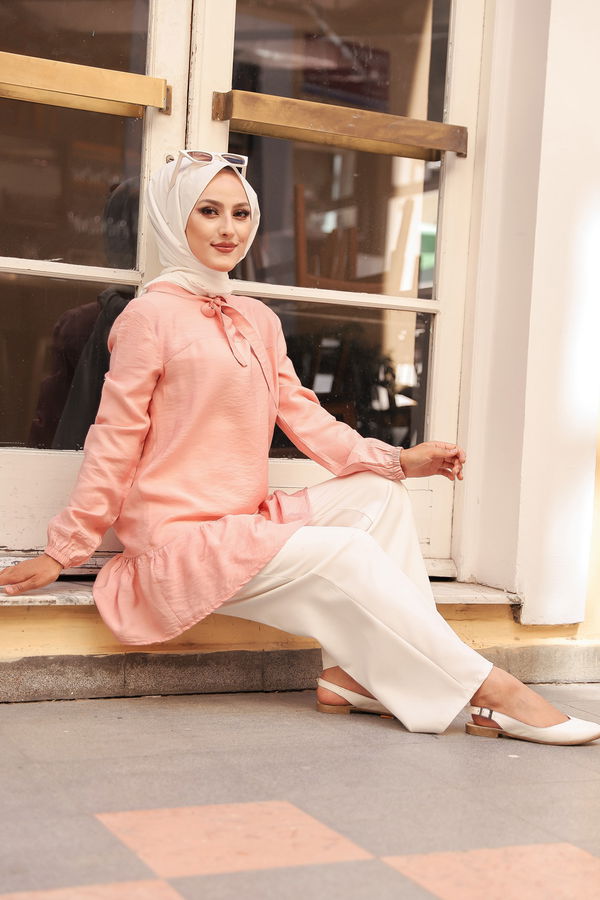 Düz Bisiklet Yaka Kadın Pembe 3077 AYROBİN GÖMLEK - 3077