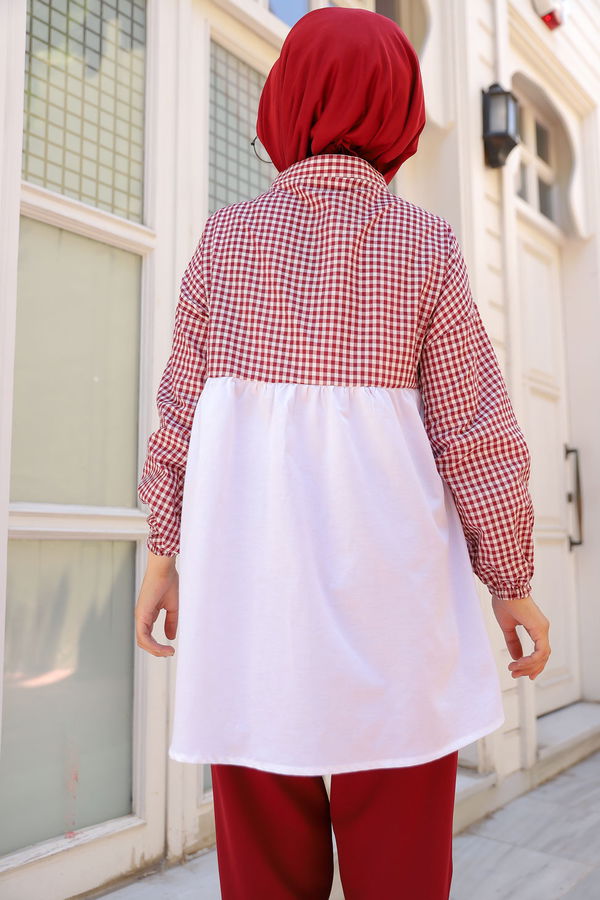 Düz Hakim Yaka Kadın Bordo KARELI TUNIK - 3255 BORDO