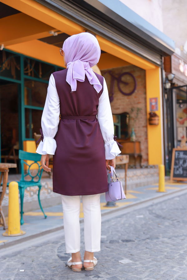 Düz Bisiklet Yaka Kadın Mürdüm TUNIK - 3238 MÜRDÜM