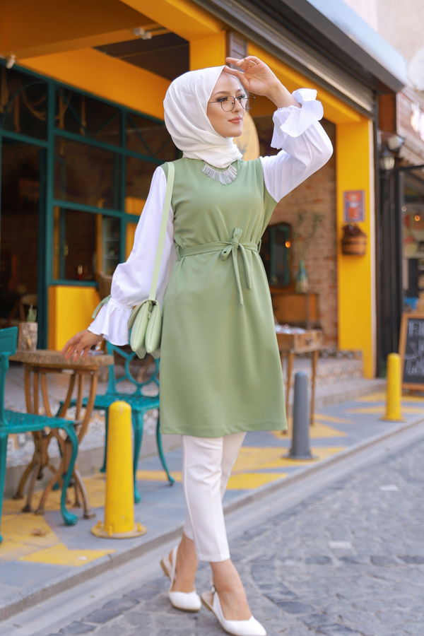 Düz Bisiklet Yaka Kadın Yeşil TUNIK - 3238