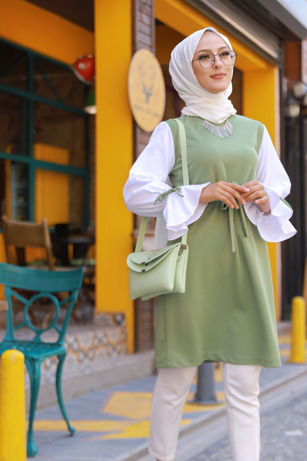 Düz Bisiklet Yaka Kadın Yeşil TUNIK - 3238