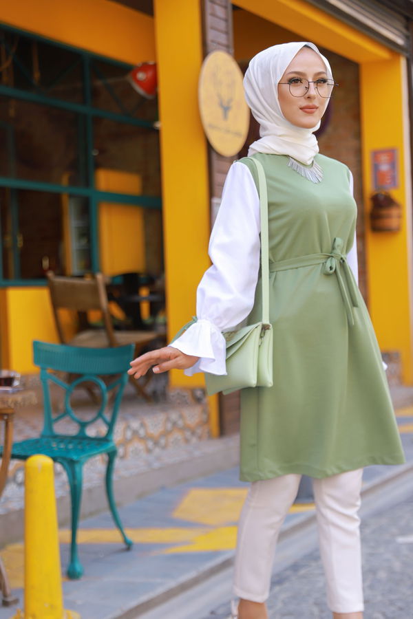Düz Bisiklet Yaka Kadın Yeşil TUNIK - 3238