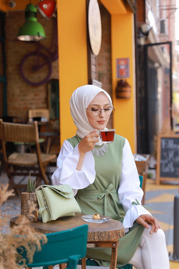 Düz Bisiklet Yaka Kadın Yeşil TUNIK - 3238