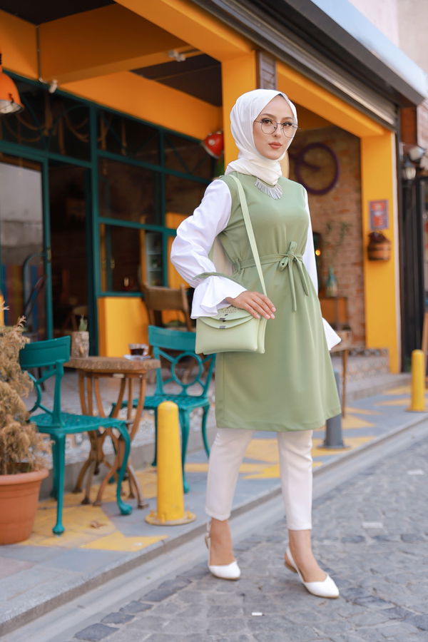 Düz Bisiklet Yaka Kadın Yeşil TUNIK - 3238