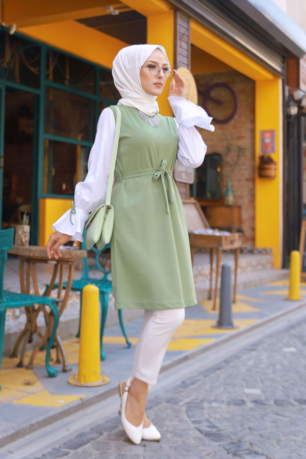 Düz Bisiklet Yaka Kadın Yeşil TUNIK - 3238