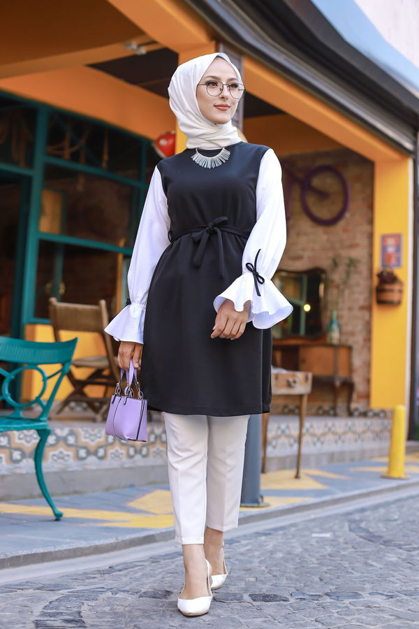 Düz Bisiklet Yaka Kadın Siyah TUNIK - 3238 SİYAH