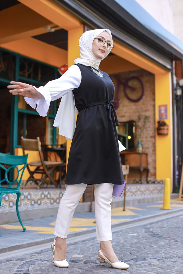 Düz Bisiklet Yaka Kadın Siyah TUNIK - 3238 SİYAH