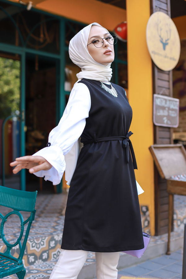 Düz Bisiklet Yaka Kadın Siyah TUNIK - 3238 SİYAH