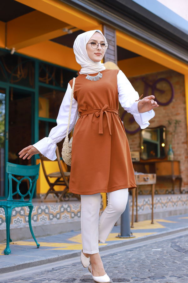 Düz Bisiklet Yaka Kadın Kiremit TUNIK - 3238 KİREMİT