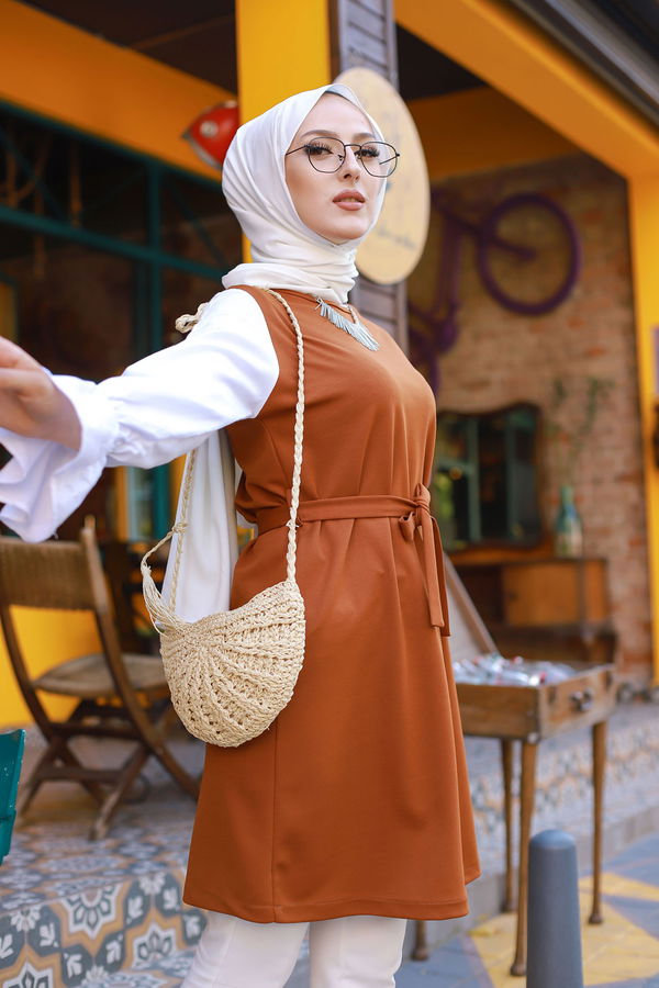Düz Bisiklet Yaka Kadın Kiremit TUNIK - 3238 KİREMİT