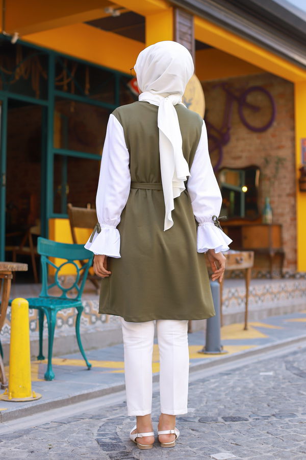 Düz Bisiklet Yaka Kadın Haki TUNIK - 3238 HAKİ