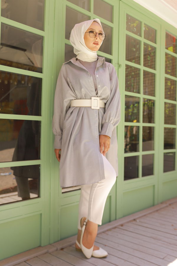 Düz Gömlek Yaka Kadın Siyah TUNIK - 3231