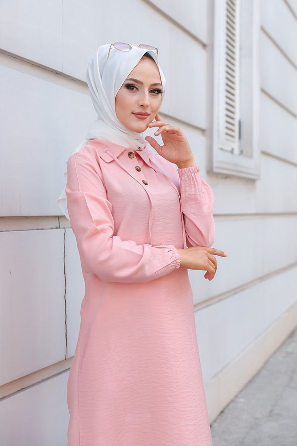 Düz Gömlek Yaka Kadın Pembe TUNIK - 3078