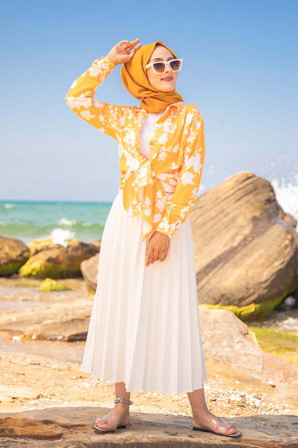 Düz Gömlek Yaka Kadın Sarı 9056 TUNIK - 9056 Sarı