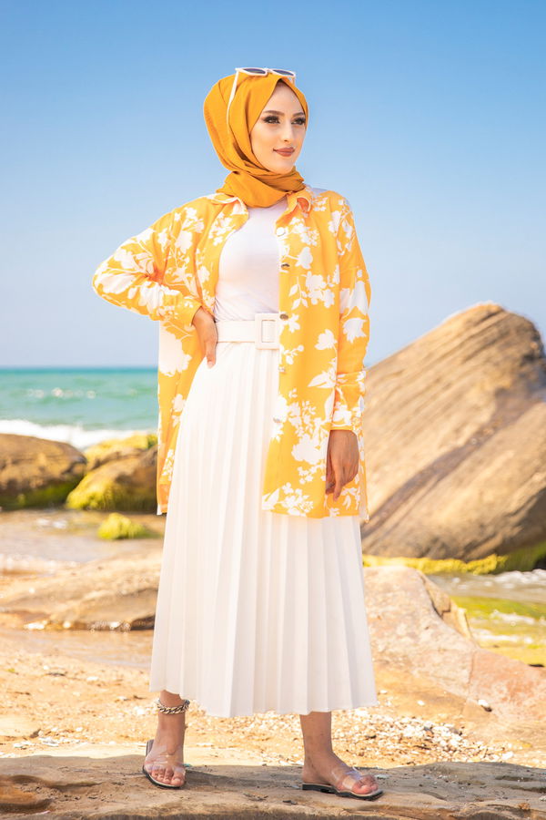 Düz Gömlek Yaka Kadın Sarı 9056 TUNIK - 9056 Sarı