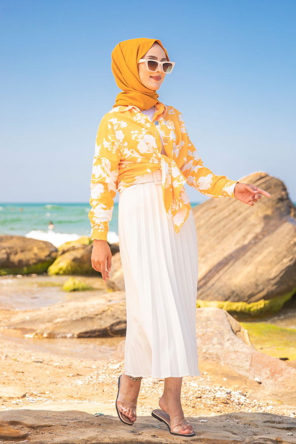Düz Gömlek Yaka Kadın Sarı 9056 TUNIK - 9056 Sarı