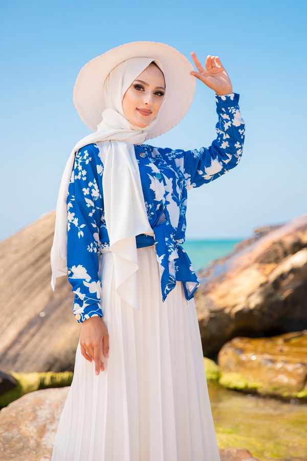 Düz Gömlek Yaka Kadın Mavi 9056 TUNIK - 9056 MAVİ